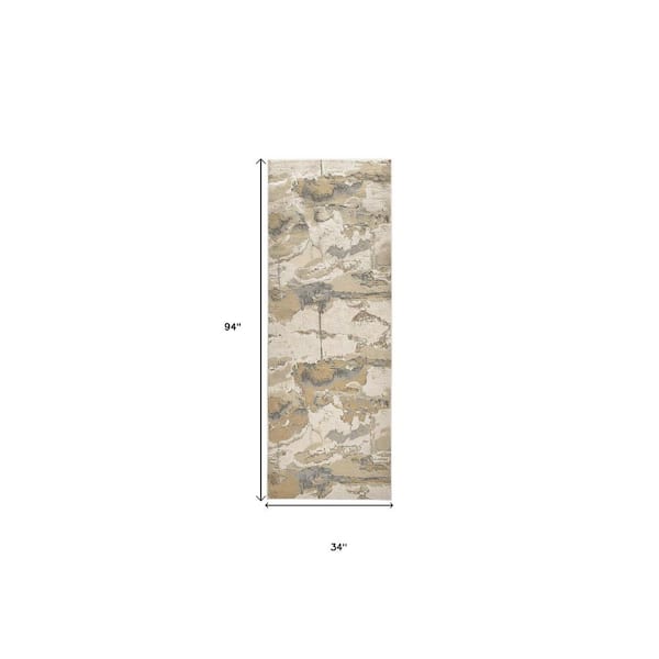 Gold and Ivory Abstract 2 ft. x 8 ft. Runner Rug