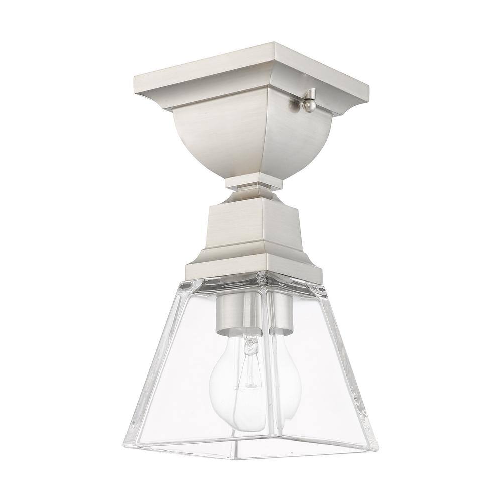 Brushed Nickel Clear Glass Indoor/Outdoor Flush Mount Light