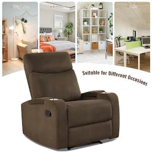 Coffee Metal Flannelett Recliner Chair with Arm Storage and Cup Holder