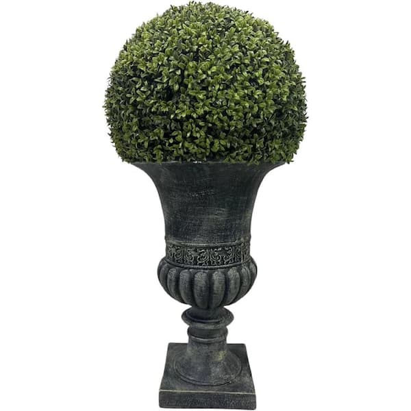 EverGreen 2.67 ft. Artificial Boxwood Tree in Spherical Gray Bonsai with UV-Resistant Foliage