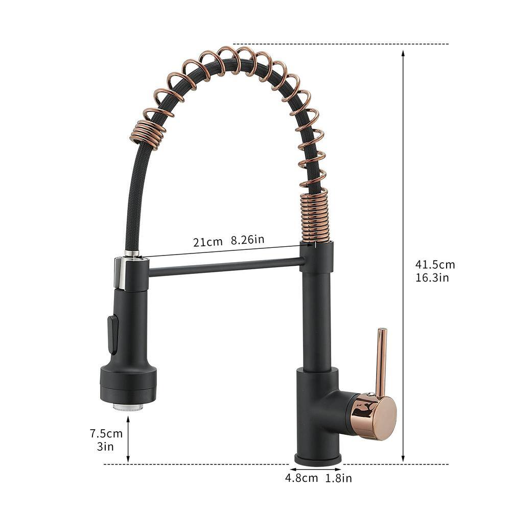 Matte Black and Rose Gold Pull Down Kitchen Faucet with LED Light