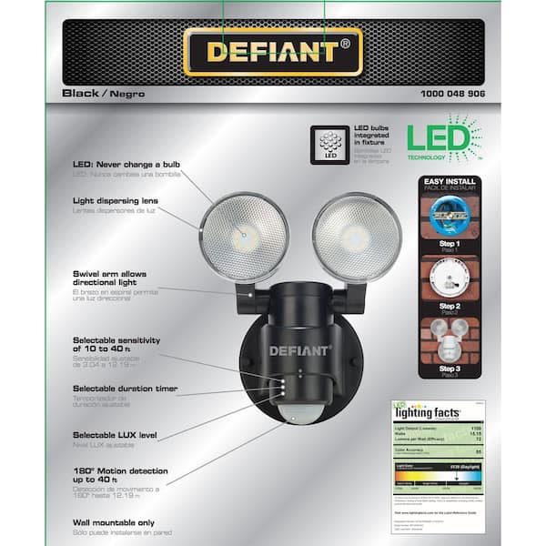 Defiant 180 Degree 2-Head Black Motion Activated Outdoor Flood Light 