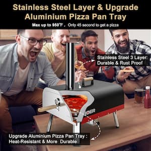 13 in. Wood Propane Charcoal Pellet Combo Outdoor Pizza Oven in Red