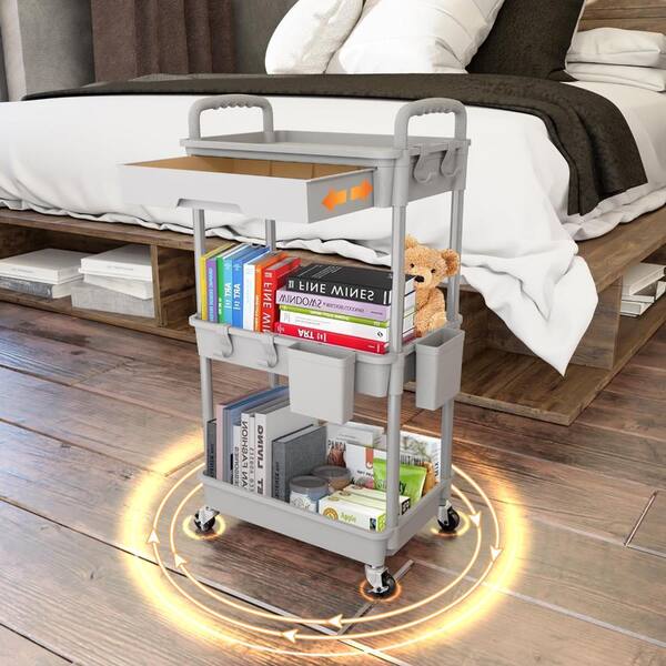 3-Tier Rolling Utility Cart with Drawer, Storage Organizer with