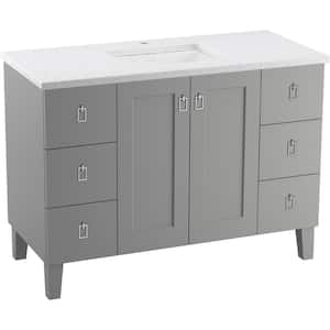 Poplin 48 in. W x 22 in. D x 35 in. H Single Sink Freestanding Bath Vanity in Mohair Grey with White Quartz Top