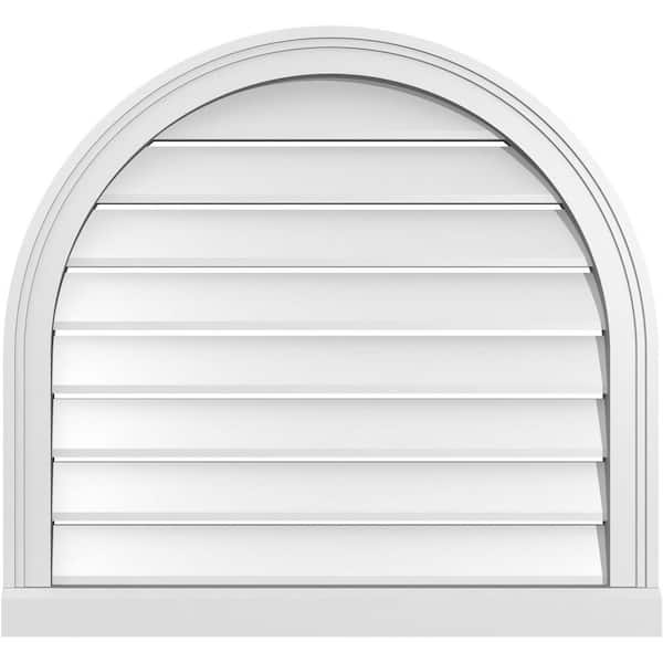 Ekena Millwork 28 in. x 26 in. Round Top White PVC Paintable Gable Louver Vent Functional