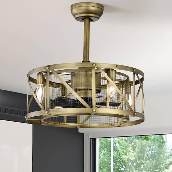 Keazile Chaos 20 in. Indoor Antique Brown Cage Ceiling Fan with Remote Control and Reversible Motor