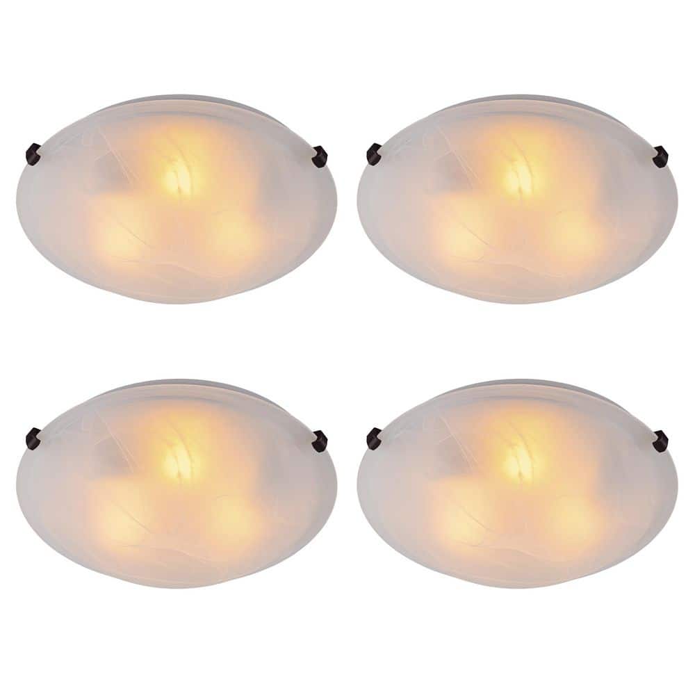 15.75 in. 3-Light Bronze Flush Mount Ceiling Light with Alabaster Glass and No Bulbs Included (4-Pack) price history on PriceWatchPro