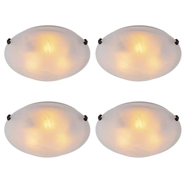 15.75 in. 2-Light Bronze Flush Mount Ceiling Light with Alabaster Glass and No Bulbs Included (4-Pack)