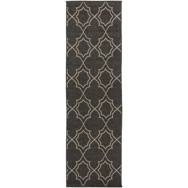 Anderson Black 2 ft. x 8 ft. Indoor/Outdoor Patio Runner Rug