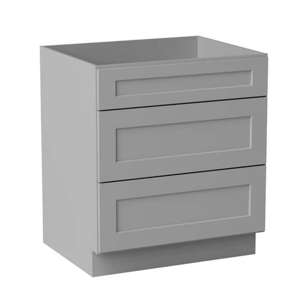 30 in. W x 24 in. D x 34.5 in. H Ready to Assemble Solid Wood Shaker Drawer Base Kitchen Cabinet in Light Grey
