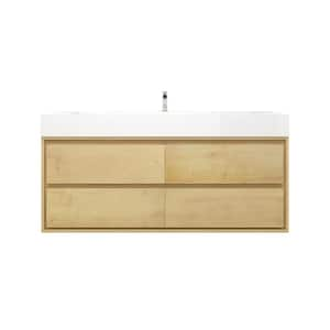 Saggie 59 in. W. x 20 in. D x 28 in. H Single Sink Floating Bath Vanity in Oak with White Acrylic Top