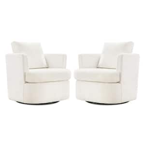 Carino 360° Beige Modern Swivel Barrel Chair Chenille Upholstered Comfy Accent Armchair with Tall Backrest (2-pack)
