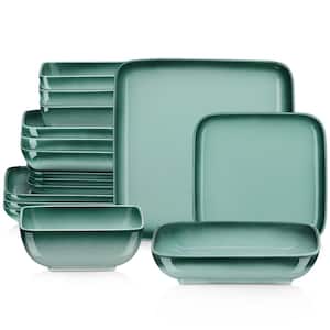 16-Piece Gradient Color Green Stoneware Dinnerware Set (Service for 4)