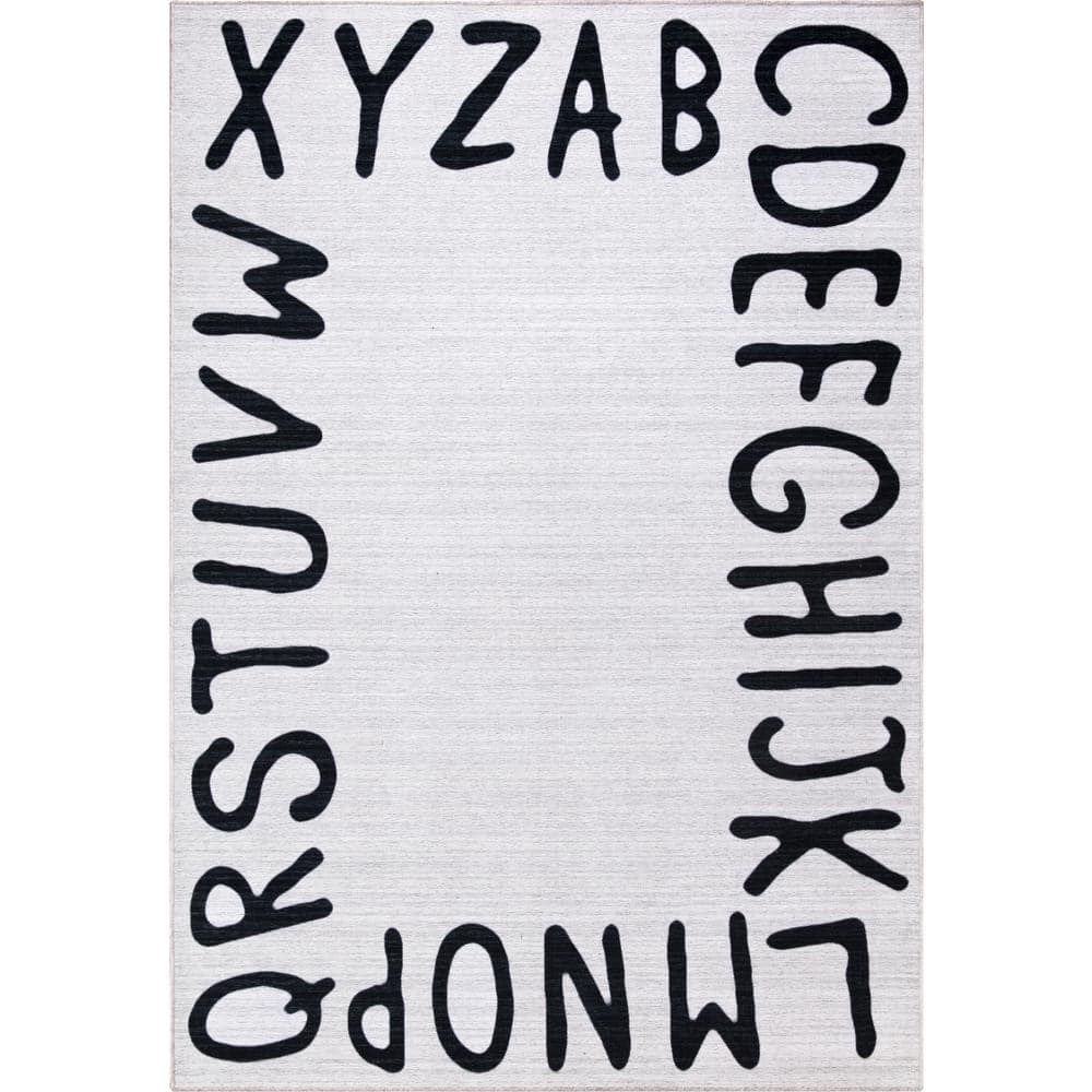 Rugs Parker Alphabet Cream and White 5 ft. 3 in. x 7 ft. 6 in. Area Rug