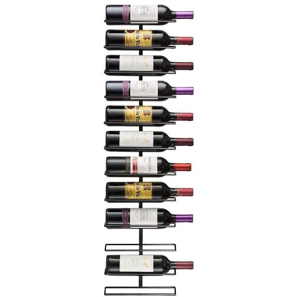 12 Bottle Black 10 in. Metal Wine Rack, Wall Mounted Wine Display for Home Bar, Kitchen, Dining Room