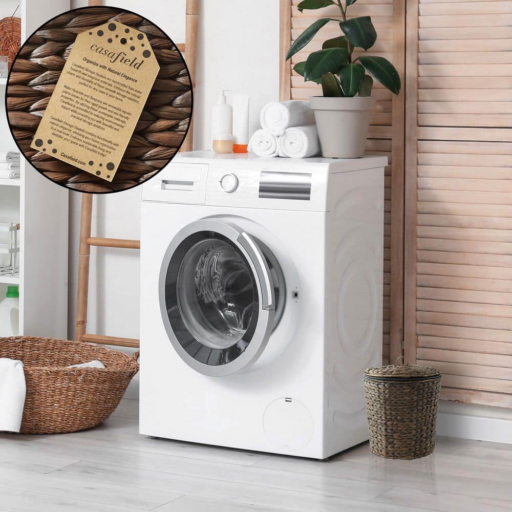 Espresso Water Hyacinth Woven Bathroom Trash Can with Lid