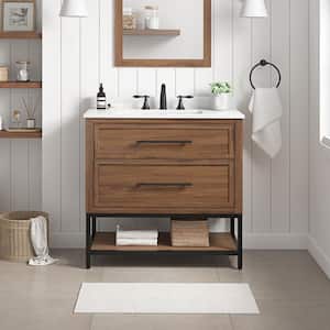 Corley 36 in. W x 19 in. D x 34 in. H Single Sink Bath Vanity in Spiced Walnut with White Engineered Stone Top