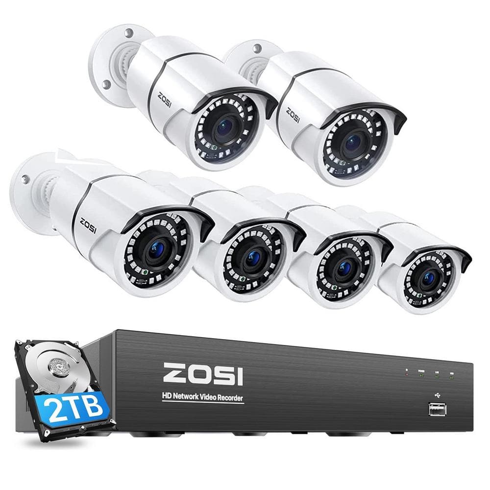 4K 8-Channel POE 2TB NVR Security System with 6-Wired 5MP Outdoor Bullet Cameras, 120 ft. Night Vision -  ZOSI, 8HN-2615W6-20