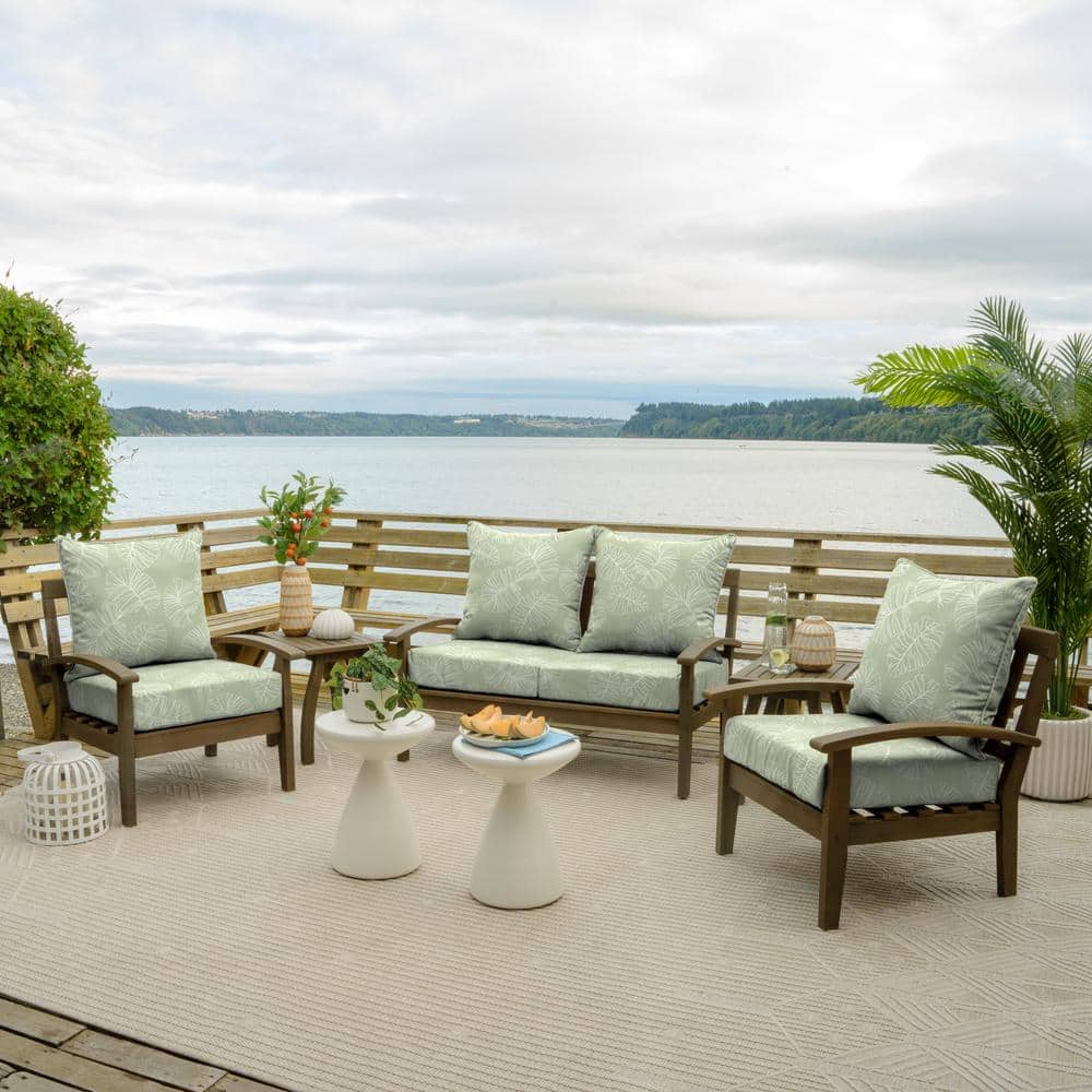 Coastal Green Leaf Eco-Friendly Outdoor Deep Seat Cushion Set