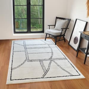 Monotone 8 x 10 White Moraccan Pattern Area Rug for High Traffic Living Room Dining Room Bedroom