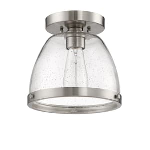 Lodie 7.5 in. 1 Light Brushed Polished Nickel Finish Transitional Flush Mount with Clear Seeded Glass, No Bulbs Included