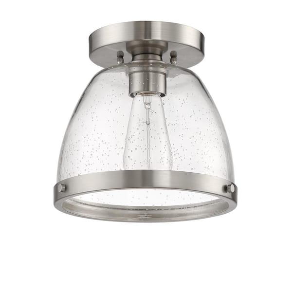 CRAFTMADE Lodie 7.5 in. 1 Light Brushed Polished Nickel Finish Transitional Flush Mount with Clear Seeded Glass, No Bulbs Included