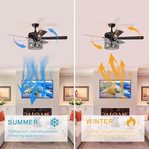 Industrial 52 in. Indoor Black Ceiling Fan with Hollow-carved Lampshade, 2-Color-Option Blades and Remote Included