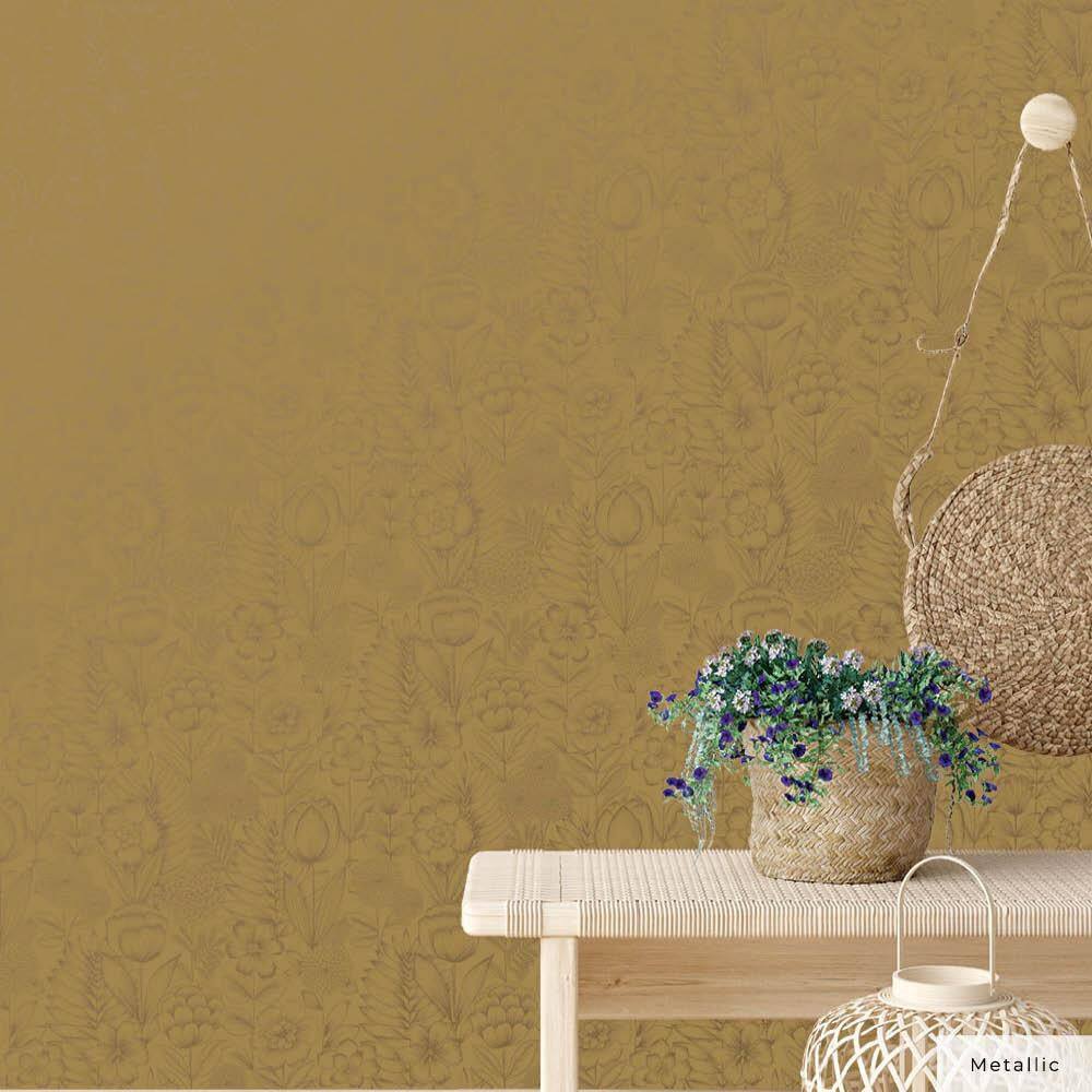 Metallic Marigold Floral Self-Adhesive Removable Wallpaper