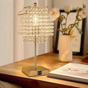 1-Light Bedside Crystal Table Lamp Gold, Touch Control, 3-Way Dimmable Lamp with Crystal Shade for Bedroom,Living Room