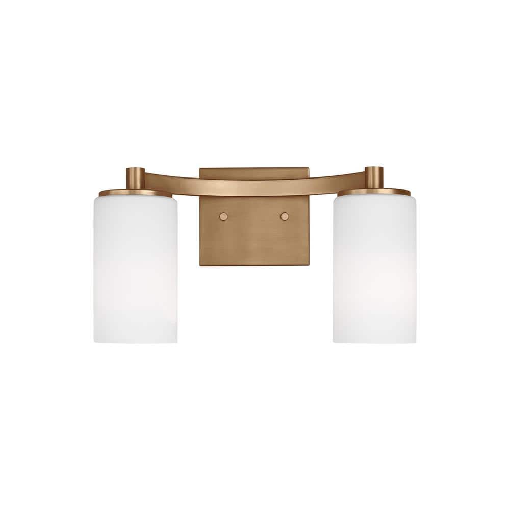 Hettinger Satin Brass 2-Light Vanity with Etched Glass Shades
