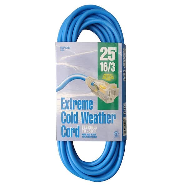 Southwire 25 ft. 16/3 SJTW Extreme Low-Temp Outdoor Light-Duty Extension Cord with Power Light Plug