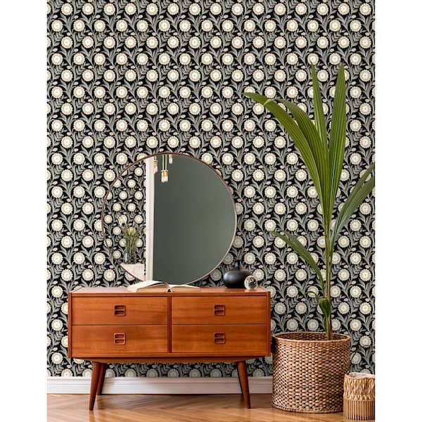 Lillian Black Floral Vine Peel and Stick Wallpaper