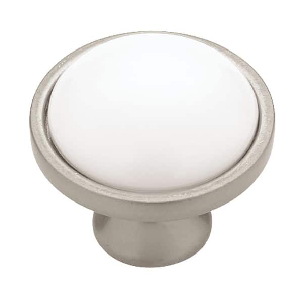 Liberty Artisan 1-3/8 in. (35mm) Satin Nickel with White Ceramic Insert Round Cabinet Knob