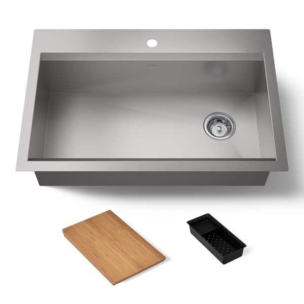 Lassen 33 in. Drop-in Single Bowl Stainless Steel Kitchen Workstation Sink with Accessories