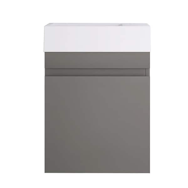 JimsMaison 16 in. W x 9 in. D x 25 in. H Single Sink Wall-Mounted Bathroom Vanity in Grey with White Cultured Marble Top
