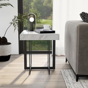 Belaire 22 in. Gray and Gun Metal Square Faux Marble End Table