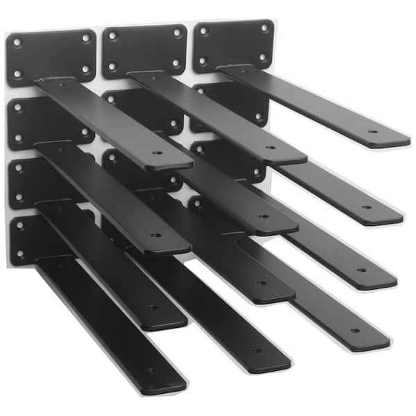 10 in. L Black Low Profile Heavy Duty Floating Shelf Bracket with Screws Included for Countertop Support (12-Pack)