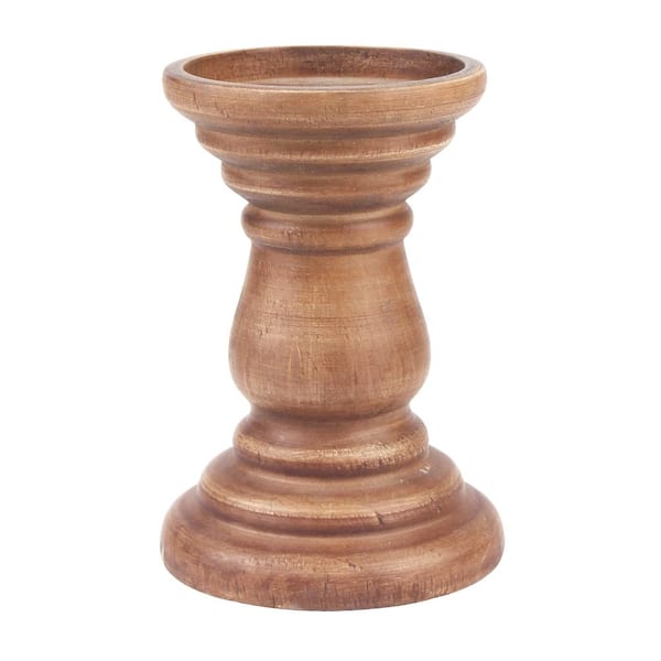 Stonebriar Collection Medium Natural Wood Pillar Candle Holder