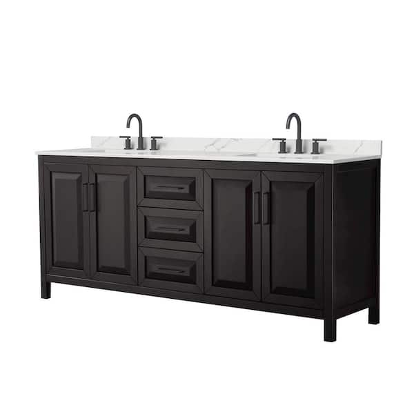 Wyndham Collection Daria 80 in. W. x 22 in. D x 35.75 in. H Double Bath Vanity in Dark Espresso with Giotto Quartz Top