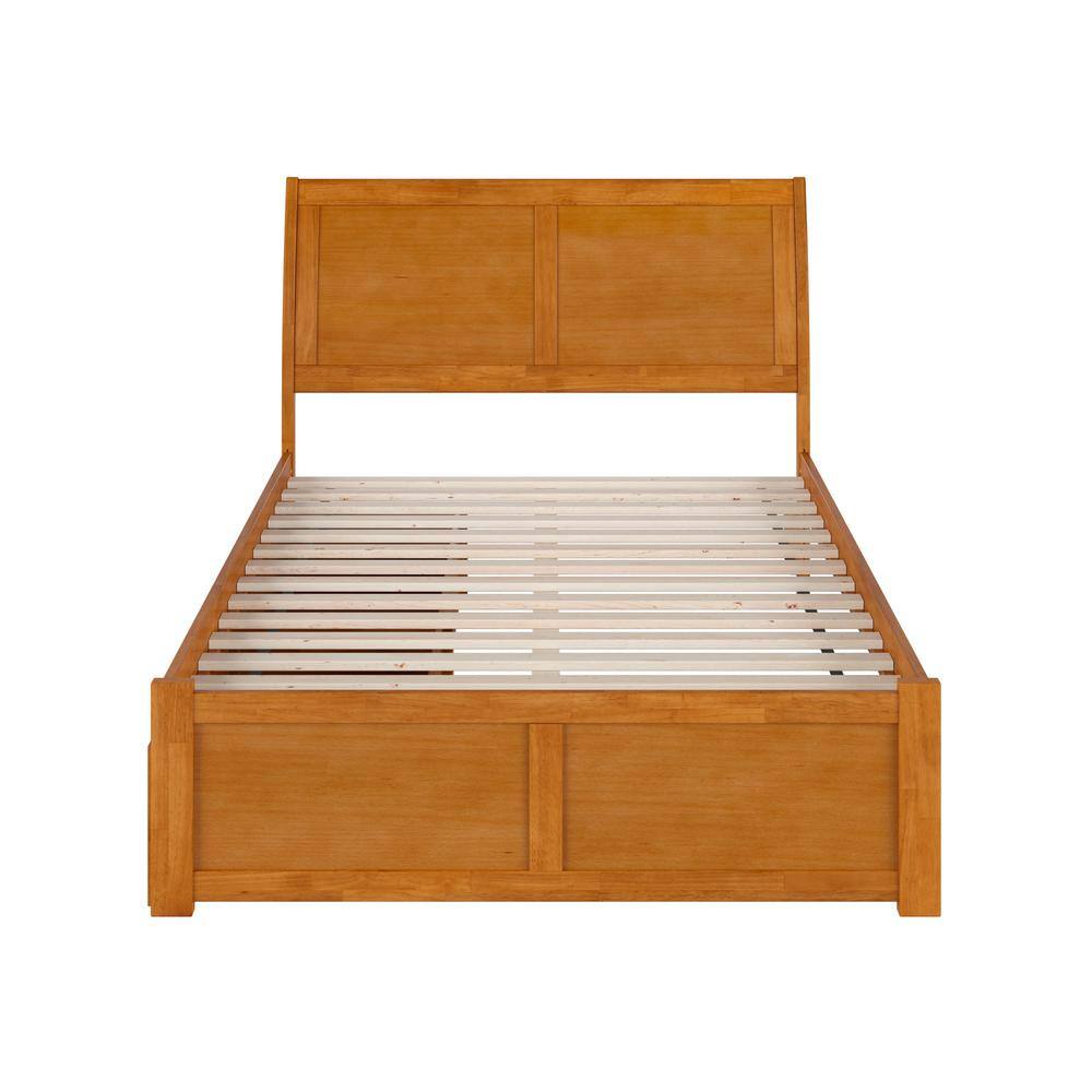 Light Toffee Full Wood Platform Bed with Sleigh Headboard and Storage Drawers