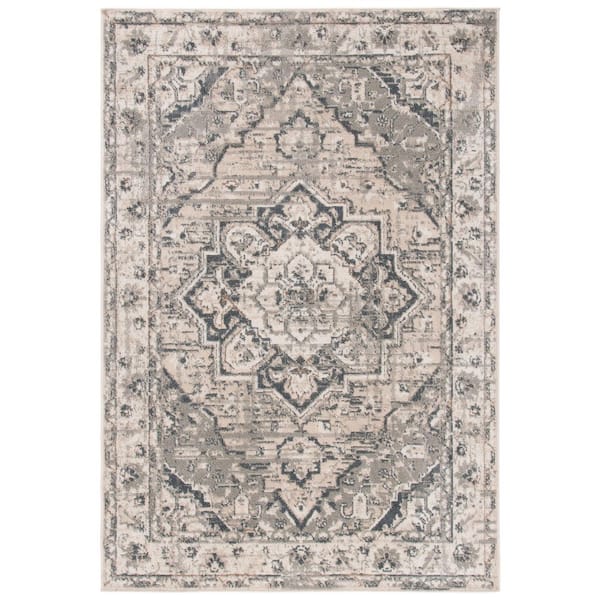 Pyramid 3 ft. x 5 ft. Ivory/Gray Ornate Border Area Rug