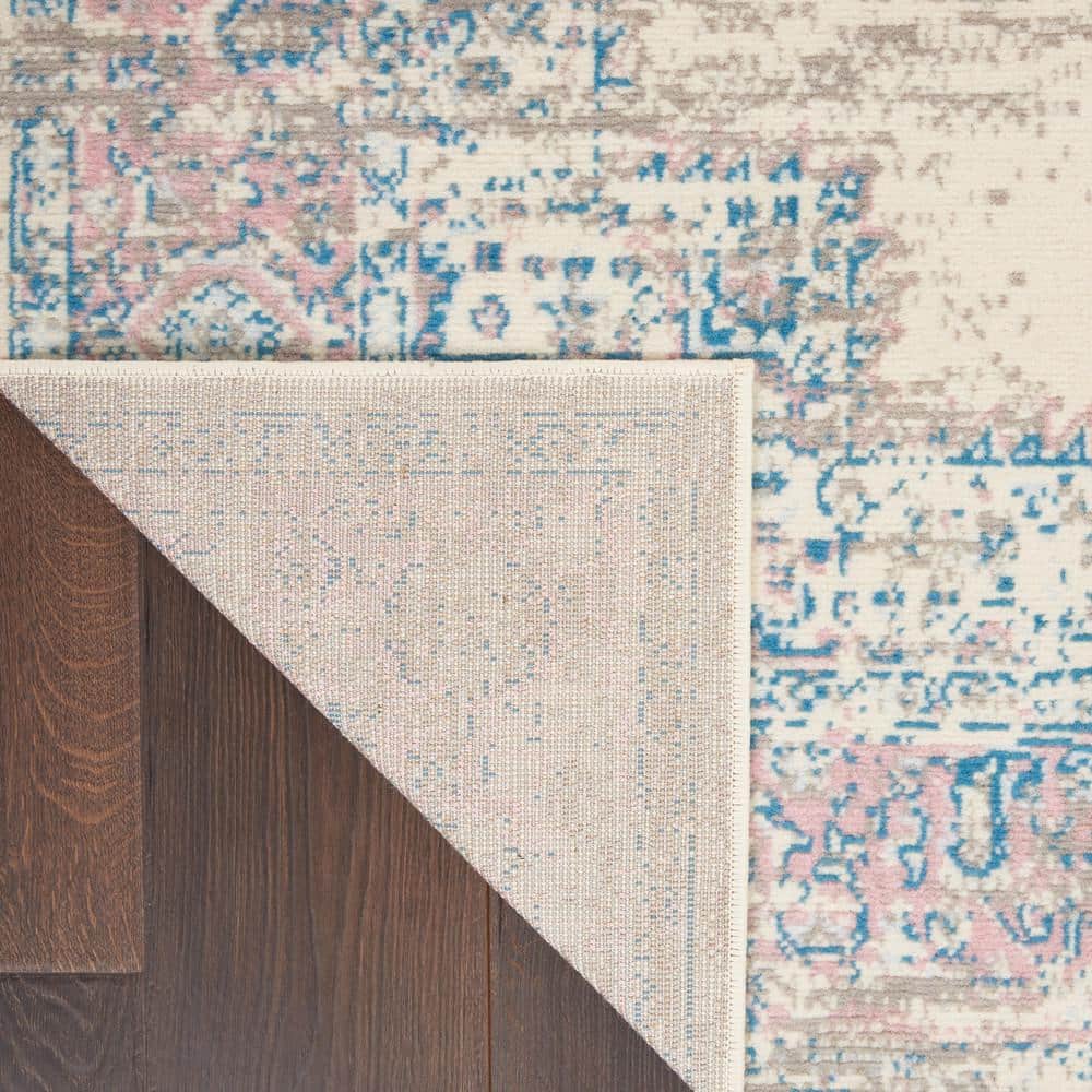 Ivory/Pink/Blue Hand-knotted Synthetic Medallion Area Rug