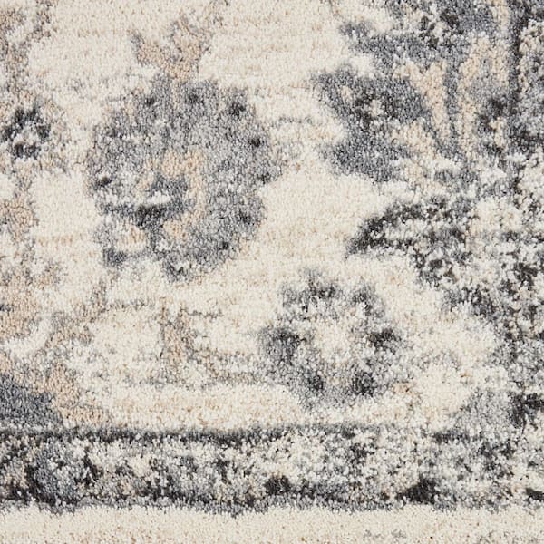 5 ft. x 7 ft. Cream and Gray Floral Distressed Area Rug