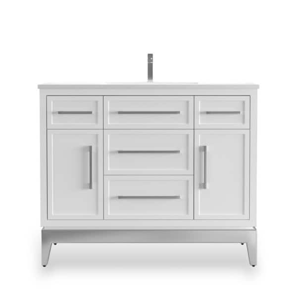Barrington 42in. Single Freestanding White Bath Vanity with White Quartz Top