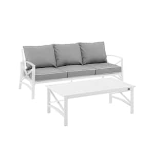 Kaplan White 2-Piece Metal Patio Conversation Set with Gray Cushions