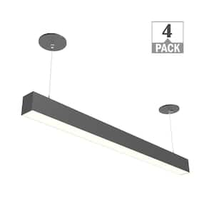 4 ft. 64-Watt Equivalent Integrated LED Black Strip Light Fixture Architectural Linear w/Suspension Mount Kit (4-Pack)