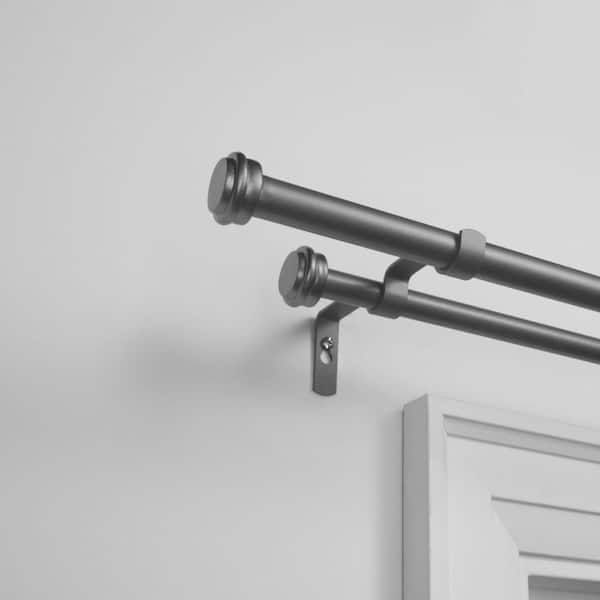 Topper Double 66 in. - 120 in. Adjustable 3/4 in. Double Curtain Rod Kit in Gunmetal with Finial