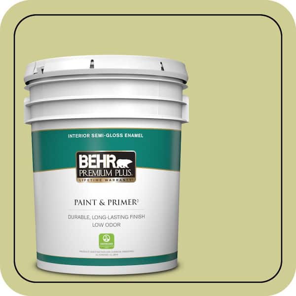BEHR PREMIUM PLUS 5 gal. #M340-4 Wasabi Semi-Gloss Enamel Low Odor Interior Paint & Primer
