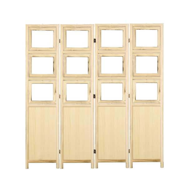 5.6 ft. Yellow Wood Folding Privacy Screens, 4 Panel Room Divider with Photo Frames, Cardstocks, Wall Dividers for Home